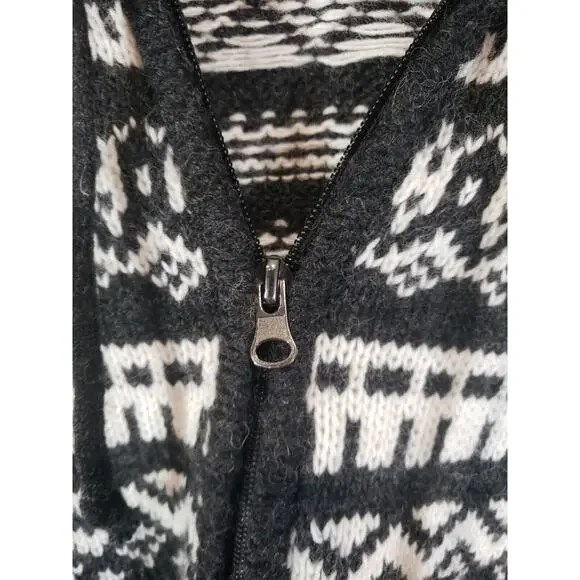 Franco Danti Italian Wool Zip Up Sweater Hooded Fair Isle Charcoal Grey - Size M - Picture 3 of 8